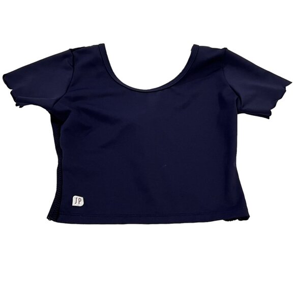 Sylvia P Navy Blue Crop Top Mesh Knot Back Size 8 Girls - Picture 1 of 3